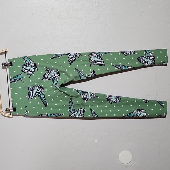 LULAROE LLR OS Butterfly On Geen Buttery Soft Legging One Size - Picture 6 of 8
